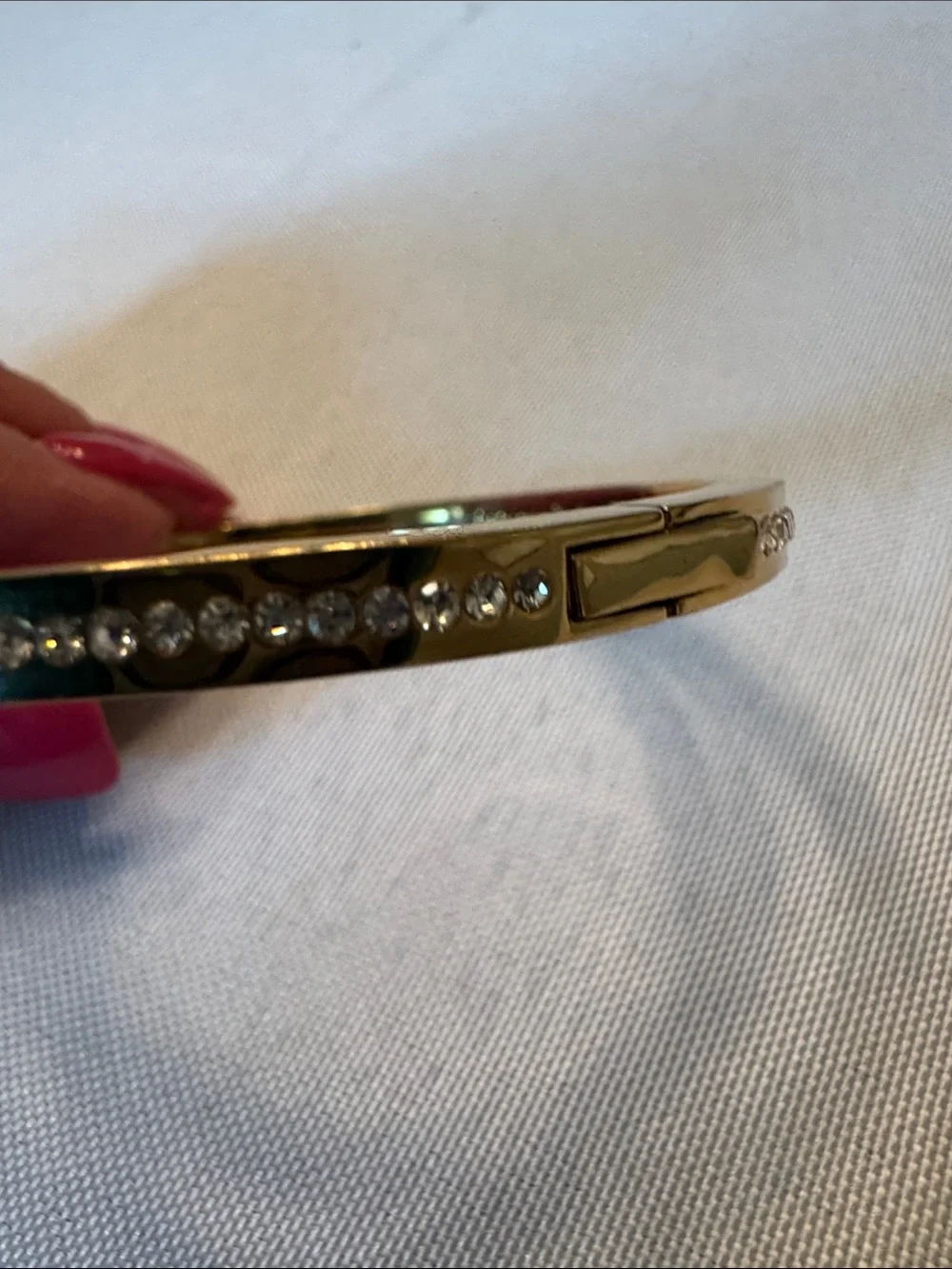 Kate Spade Gold Crystal Pavé Hinged Bangle Bracelet - Picture 4 of 5